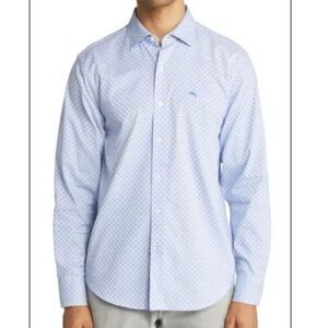 Tommy Bahama Men’s Blue and White Long Sleeve Button Down Shirt Size Large